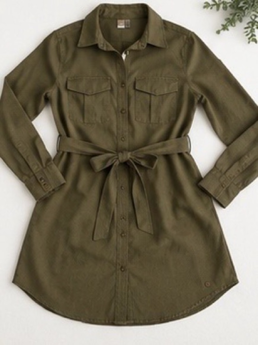 Roxy Making Waves Olive Green Utility Shirt Dress Belted Size 8 - Picture 5 of 7